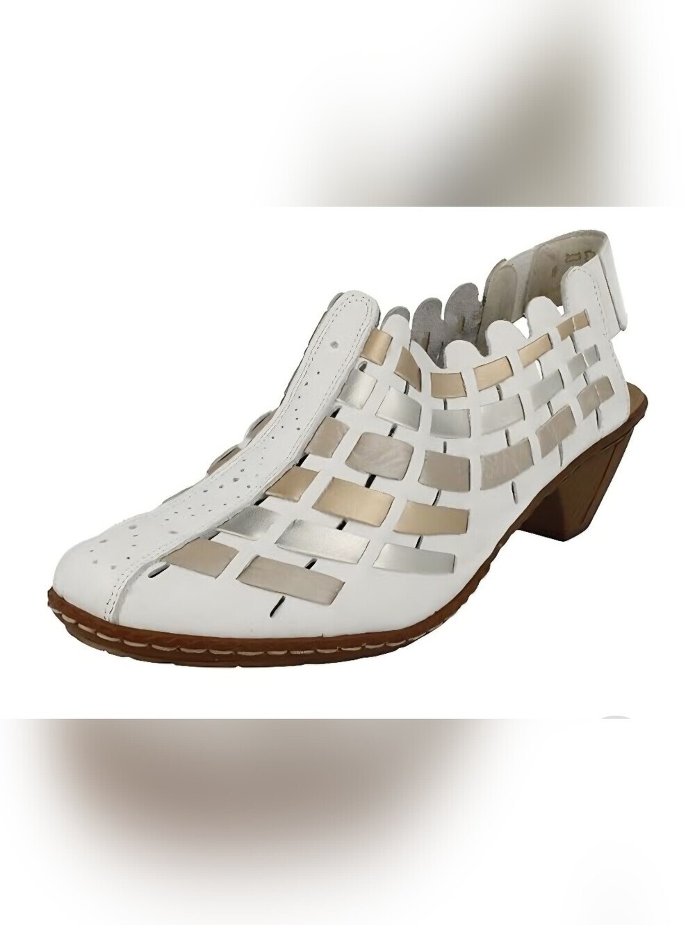 Women’s White Woven Slingback Mule with Brown Heel
